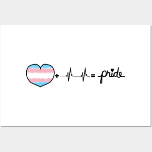 Trans Pride Flag Heart + Heartbeat = Pride Design Posters and Art